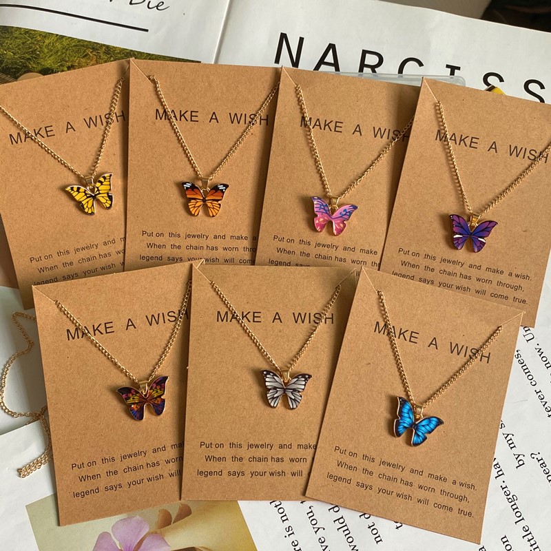 Enacolor Korean Ins Butterfly Necklace Pendant Beauty Girls Colors
