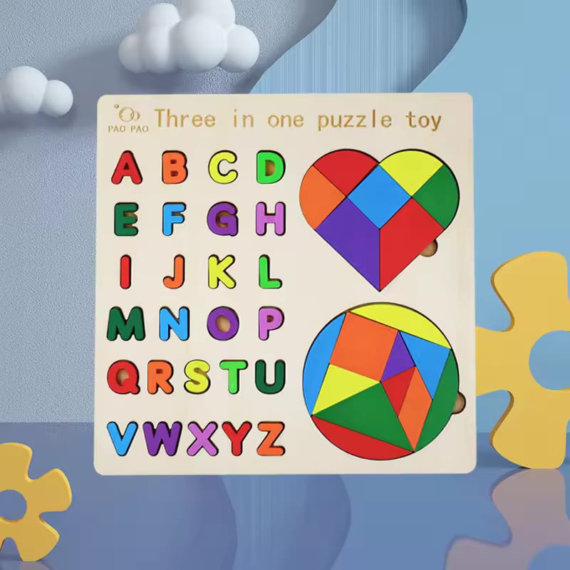 3-in-1 Wooden Puzzle Game Set for Kids | Jigsaw, Pattern Matching & Tangram Educational Toy | Math Learning Puzzle for Ages 3+