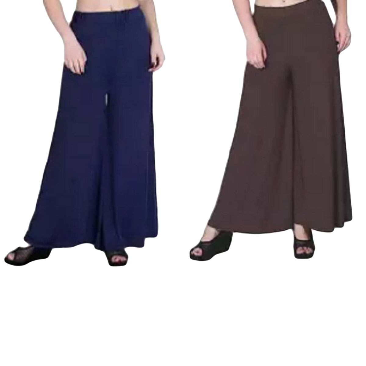 Pack Of 2 Bundle Offer Viscose Long Palazzo Pants for Women (Navy Blue-Brown)