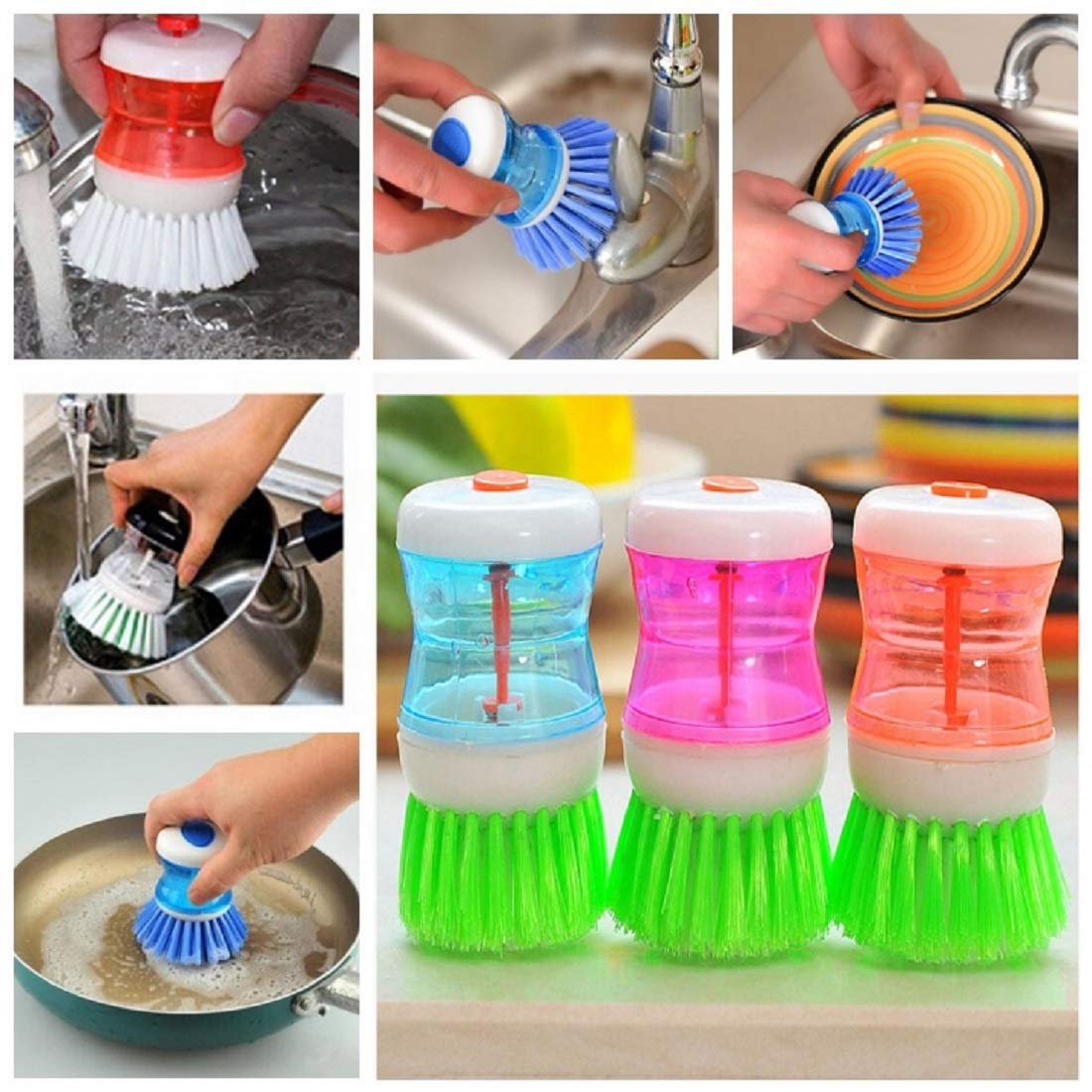 Kitchen Dish Brush With Liquid Soap Dispenser Plastic Pot Dish Cleaning  Brush Home Cleaning