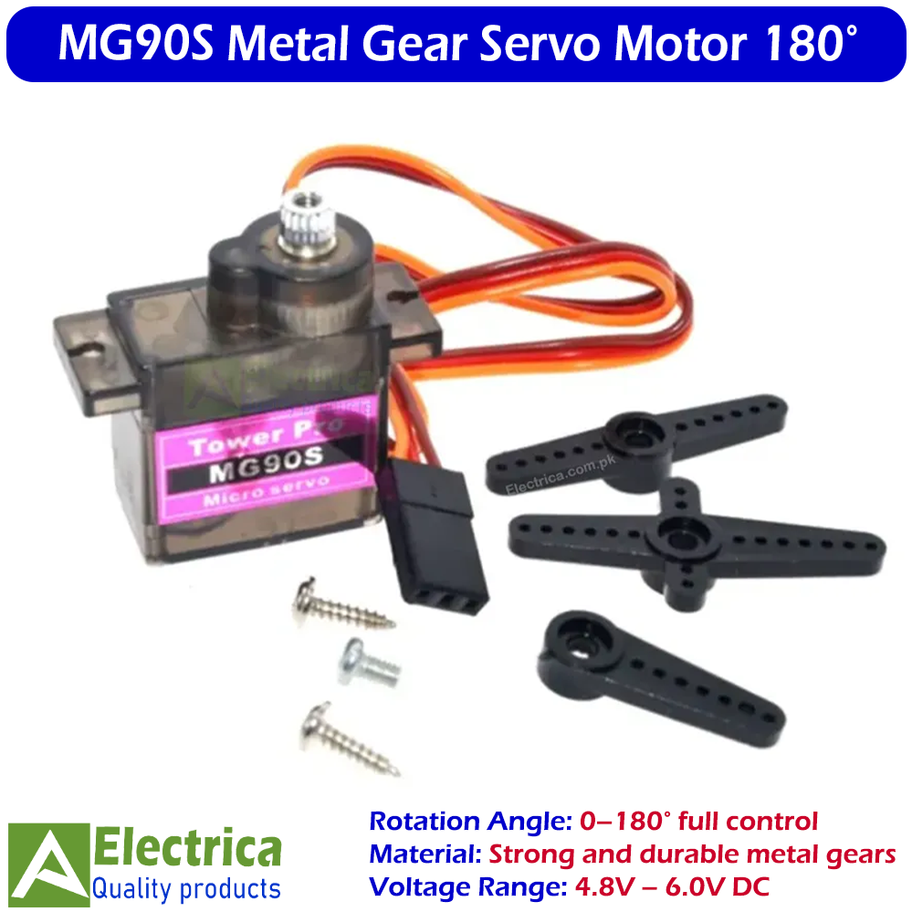 MG90S Metal Gear Micro Servo Motor 12g 180 Degree for Arduino, RC Helicopter, Drone, Car by Electrica