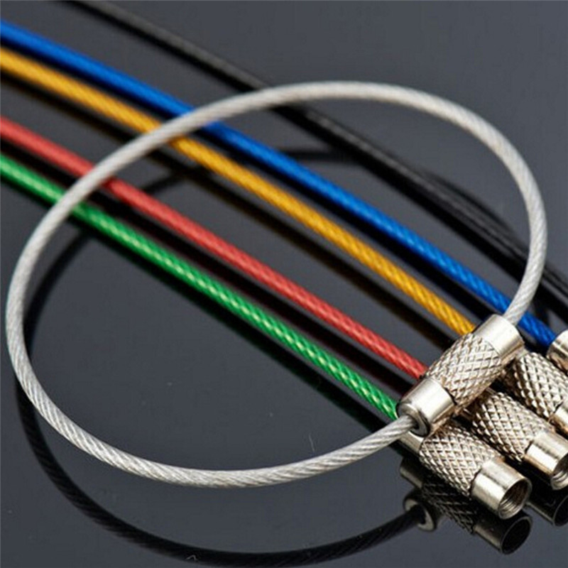 5PCS Stainless Steel Wire Keychain Cable Key Ring Chains Outdoor Hiking