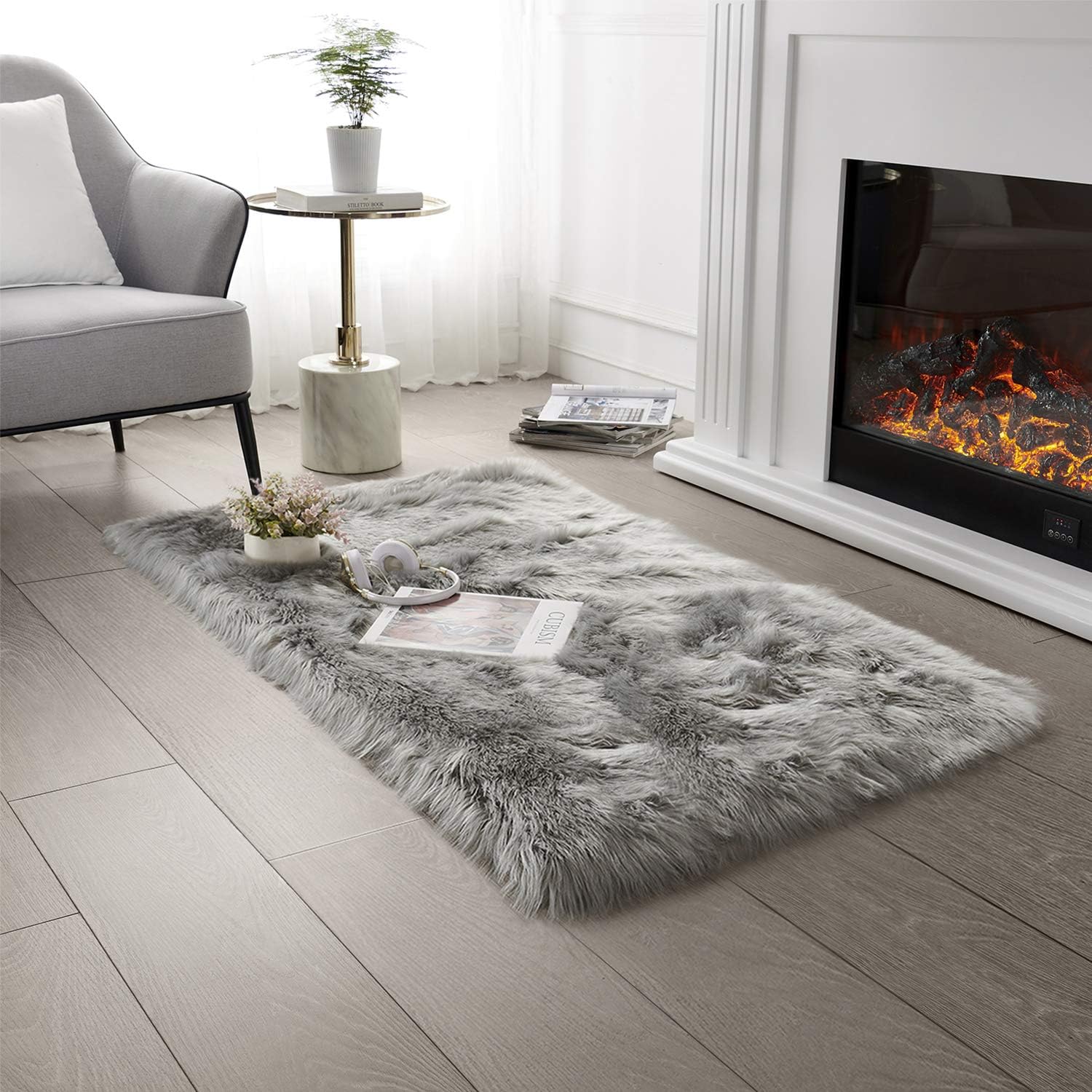 Faux Sheepskin Rug Grey Sheep Foot Door Mat Rug 24inch x 39inch