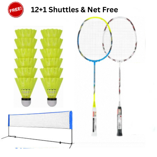 badminton racket set, badminton kit with net, shuttlecock pack, 12+1 shuttle free, outdoor badminton set, family sports kit, lightweight rackets, training badminton set