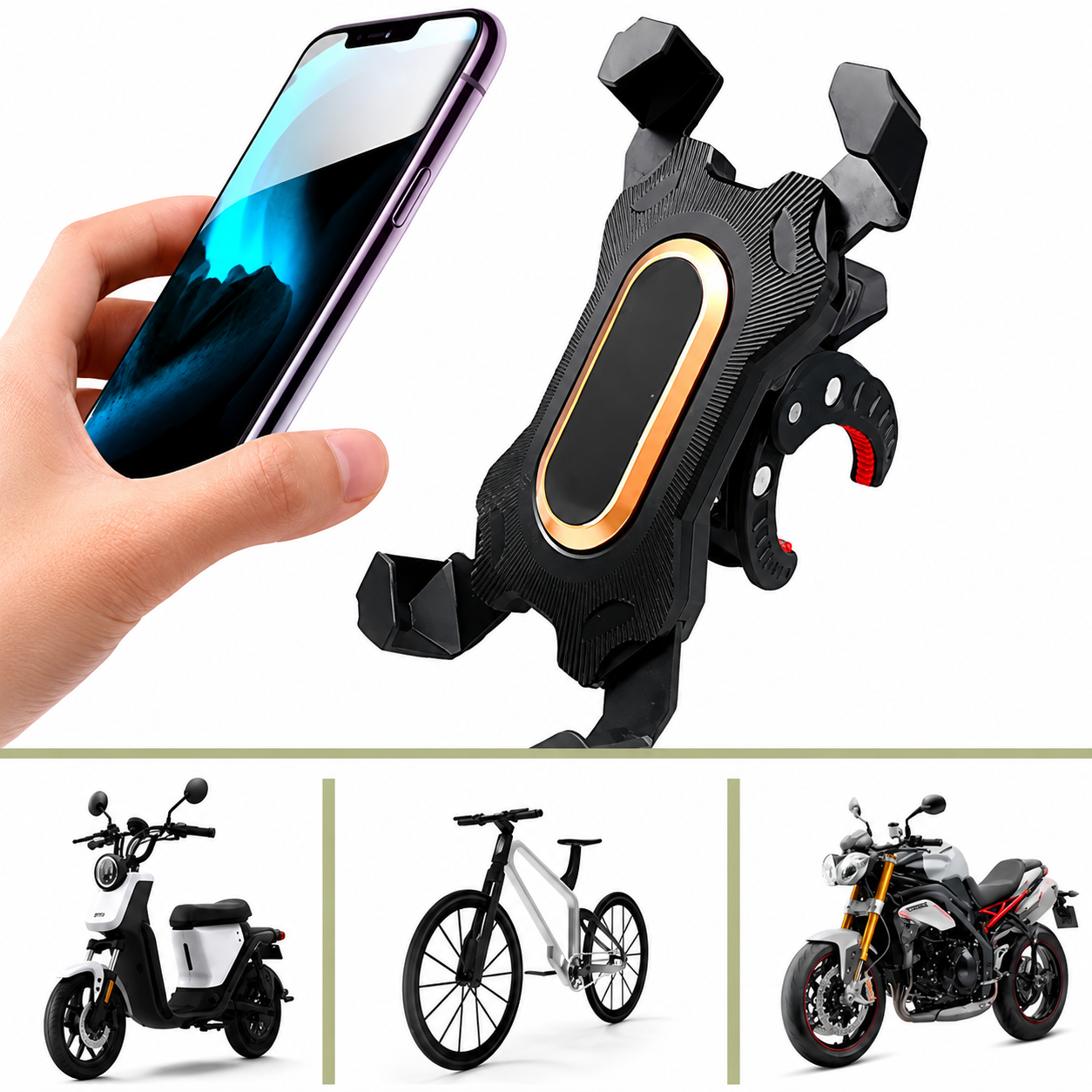 Universal Bicycle Mobile Phone Holder | Bike Mobile Stand | Motorcycle Phone Holder | 360° Adjustable Bike & Motorcycle Mobile Mount | Secure Handlebar Phone Stand | Anti-Slip Mobile Holder