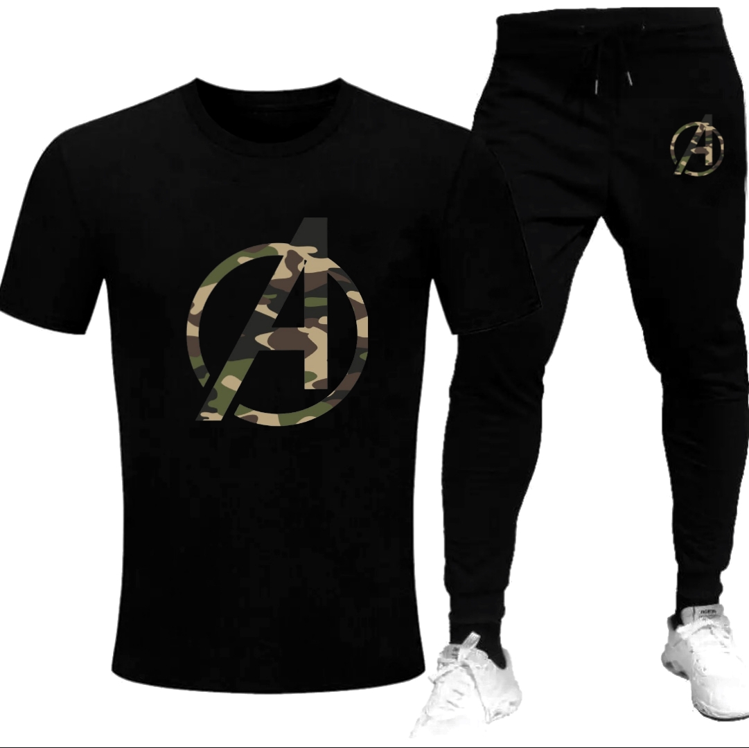 Black Camouflage Avengers Printed Tracksuit For Men - Soft & Comfy Fabric Tshirt & Trouser Commando Printed Tracksuit