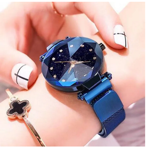 Premium Magnetic Wrist Watch - Fashion Magnetic Wrist Watch For Girls - Cute And Classy Magnetic Ladies Wrist Watch - Best Stylish Magnetic Clasp Wrist Watch For Women And Girls - Stylish Starry Sky Quartz Wrist Watch - Trendy Stylish Magnetic Chain Mesh