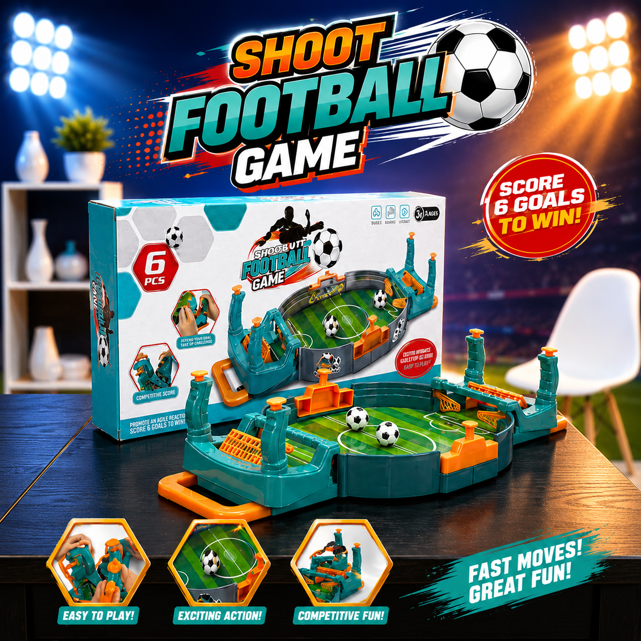 Table Top Soccer Football Toy 14 Inch x 7 Inch Game TableTop Indoor Sport Desktop Play for Two Players Interactive Toy for Family