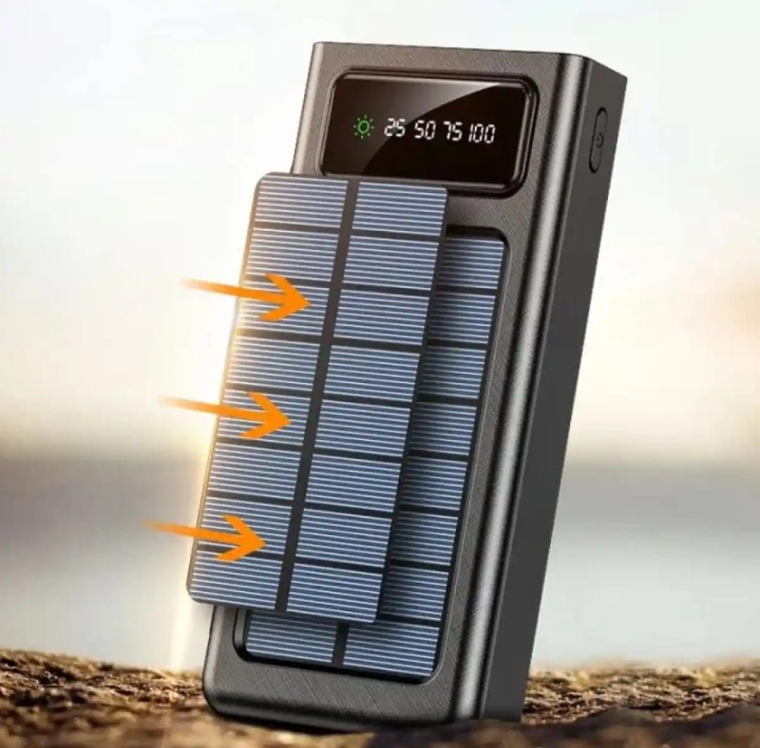 10000mAh Solar Power Bank Fast Charger - Universal Portable External Battery Pack With 4 Built-In Cables & LED Flashlight for All Phones