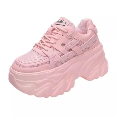 High Heel Sneakers Women's Chunky Shoes Wedge Sneakers Girls Pink