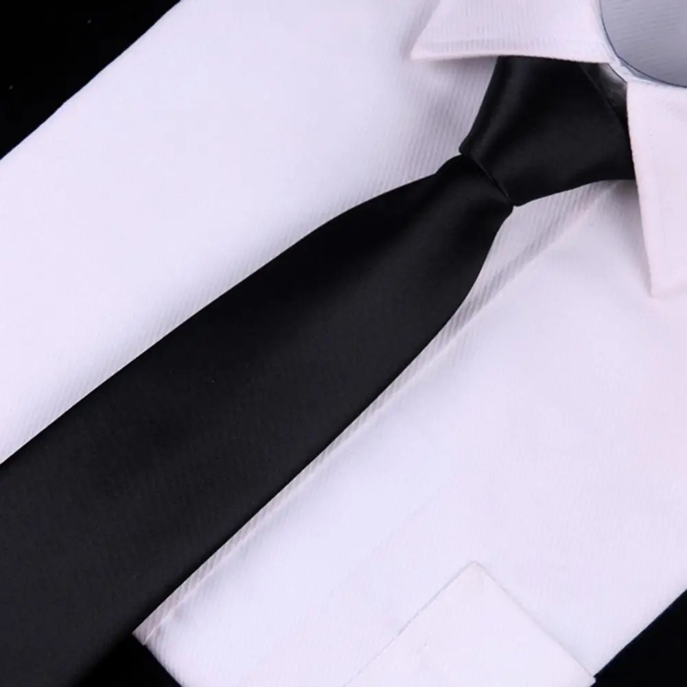 Premium Black Slim Necktie for Men & Women - Retro Silky Narrow Skinny Tie for Formal Suits, Office Wear, Weddings & School Uniforms