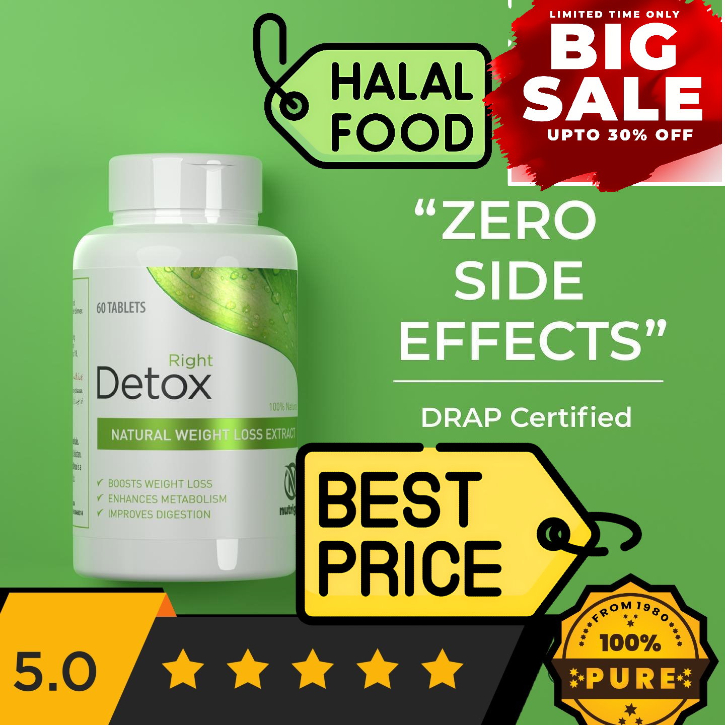 Original Right Detoxx for Natural Weight Loss | Belly Fat Burner | Fat Cutter | Detox Pills for Men & Women | Boost Metabolism | Improve Digestion | Slimming Organic Medicine in Pakistan