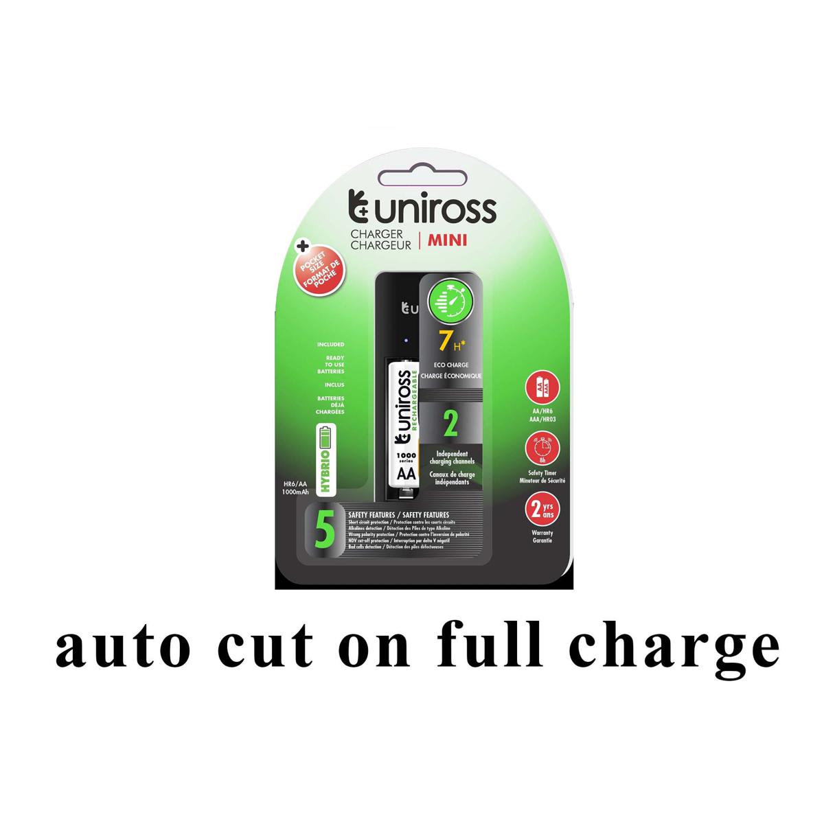 1.5V Device Supported - Uniross Mini Charger with 2AA 1000mah Hybrio