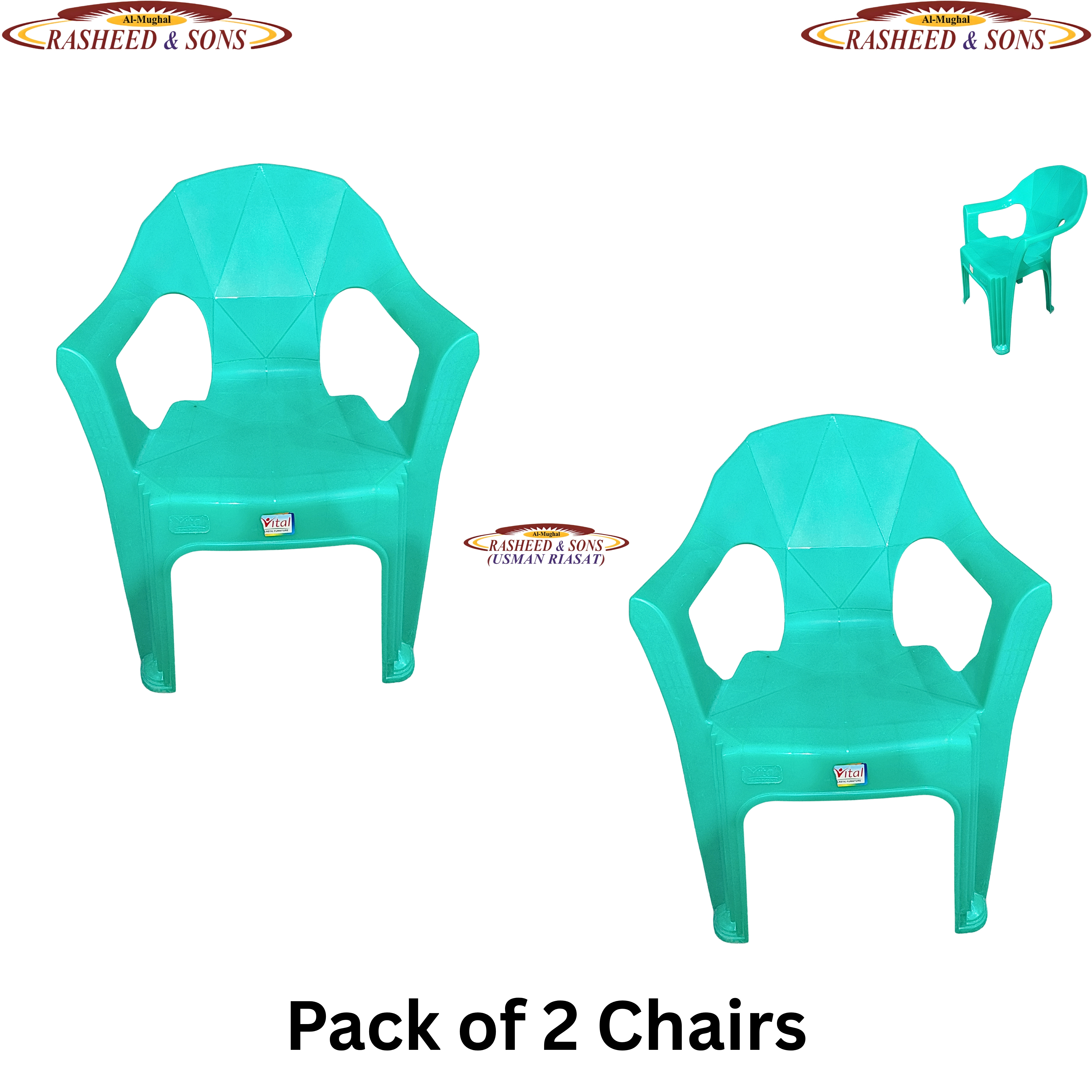 100% Pure Plastic Diamond Chair Set – Garden Patio Balcony Arm Chair – Rasheed & Sons Modern Plastic Chairs – Pack of 1, 2, 4, 6 with Fixed Table or Folding Tabl