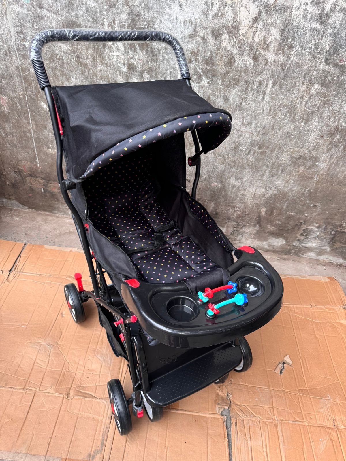 Food Tray Foldable Baby Stroller Pram For Newborn  Blue color with  6 Big Tyres
