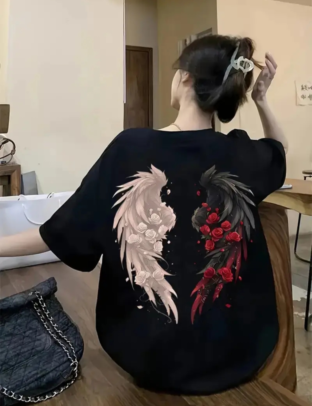 Angel/devil printed drop shoulder tshirt for men soft and comfortable febric