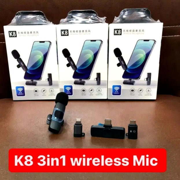 K8 Wireless Microphone Mic Universal Plug & Play - Audio Mic for Live Game Video Shooting Streaming Vlogging Mic Video FOR TYPE C / IOS / MICRO Ports - ORIGINAL QUALITY