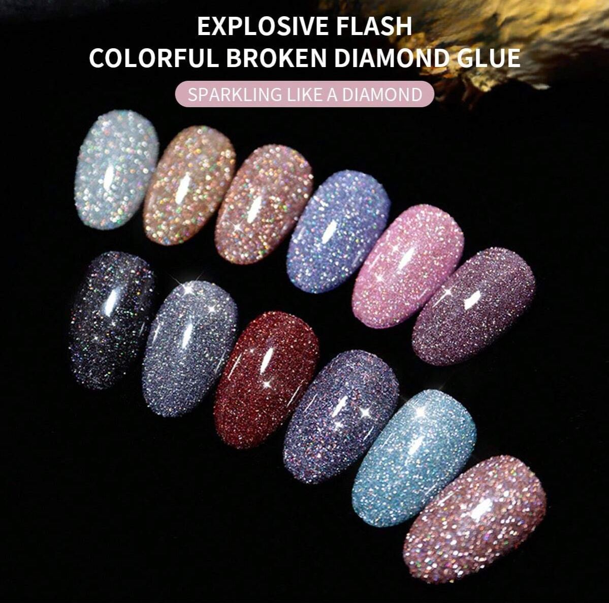 Flash Reflective Broken Rhinestone Gel Polish 15ml - Shiny Crystal Glitter Soak Off Nail Art UV/LED Gel