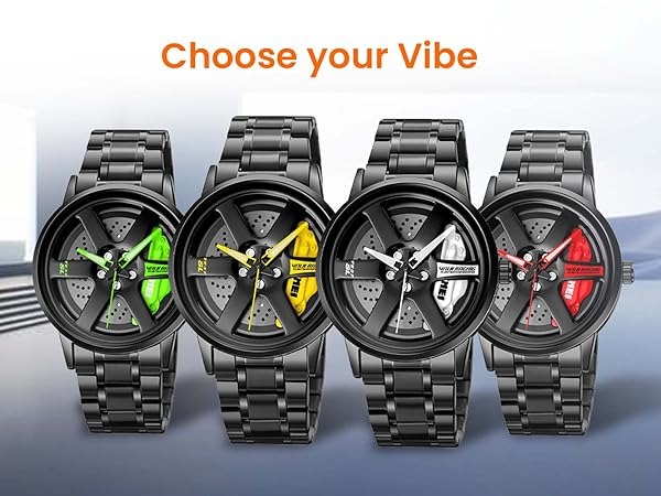 “WHEEL WATCH Premium  Men’s Wristwatch – Rotating Rim Dial, Multi-Function Modern Design, Waterproof Metal Strap”Look Like Smart Watch