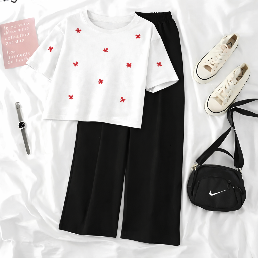 Comfy Casual Ensemble Crop Top Tshirt With Plazo  Set for Women and Girls