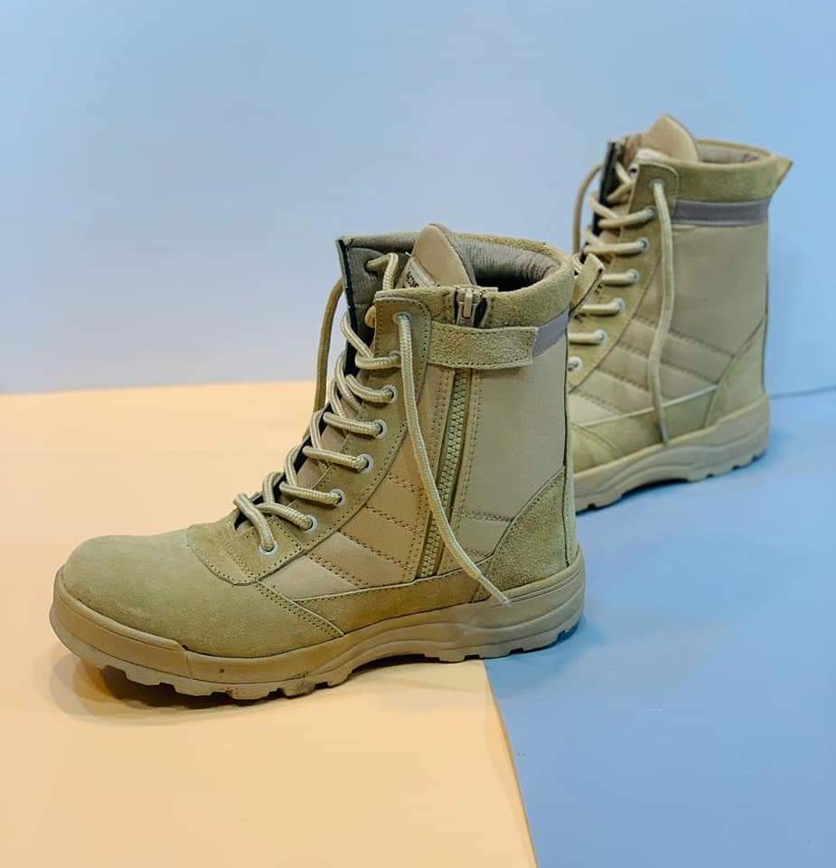 Mens Military Tactical Work Boots with Side Zipper and Ankle-High Protection