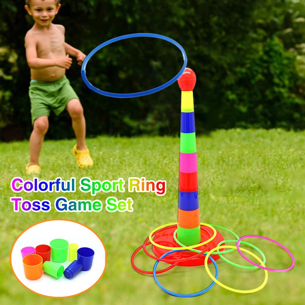 Ring Toss Game For Kids  With 18 inch Stand Floatable Rings Multicolored Durable Plastic Rings Competitive Tossing Game for Kids and Adults