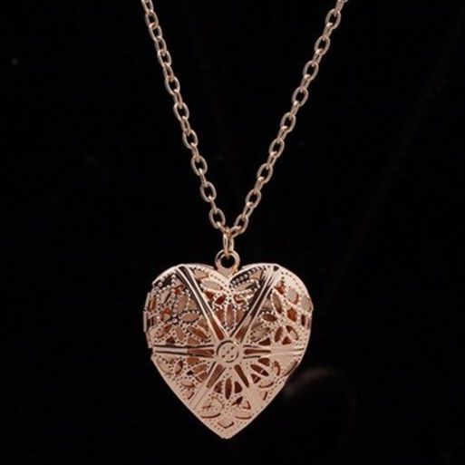 Photo Frame Pendant Necklace Snake Chain For Woman Hollow Engraved Opening & Closing Shape Locket
