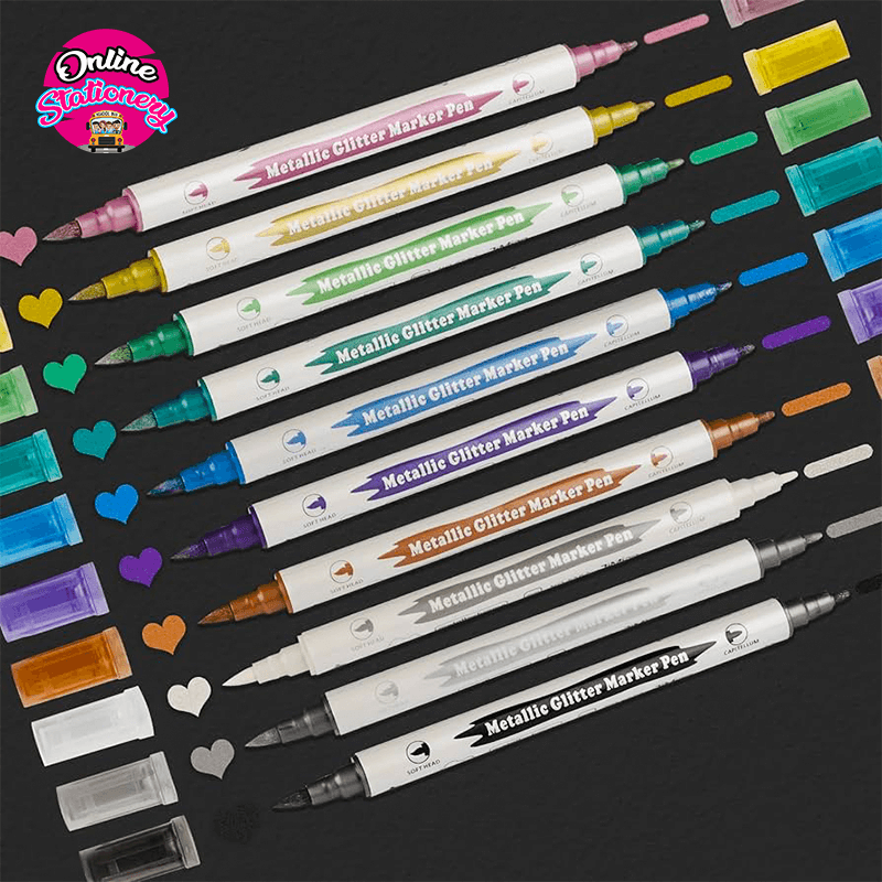 10 Pcs Glitter Pen Glitter Metallic Brush Marker Pen Bold and Fine