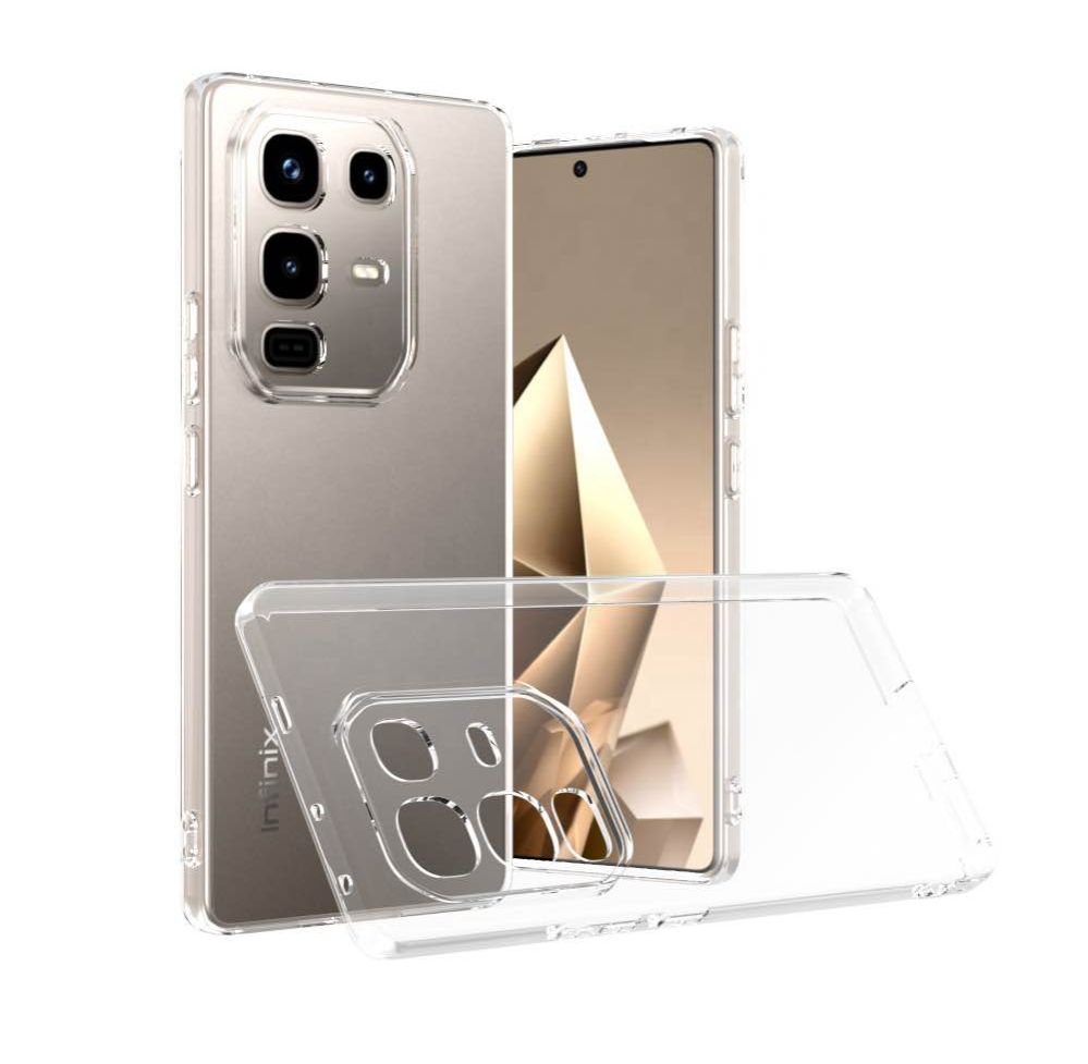 Infinix Note 50/Note 50 Pro Transparent Soft Silicone Back Cover | Shockproof Case with Anti-Dust Plug & Anti-Slip Grip | No Corner Bumper Design