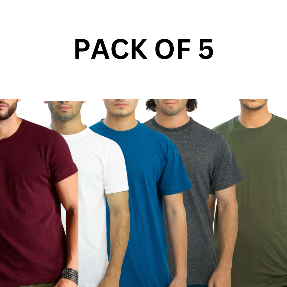 Pack of 5 Plain Cotton Half Sleeve T Shirt For Men Casual Summer Wear Soft Breathable Fabric For All Day Comfort