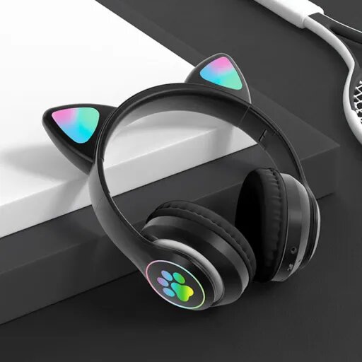 New STN 28 Cat Ear Bluetooth 5.0 Stereo Headset with RGB Lighting, Microphone, TF Card Support, and Universal Compatibility