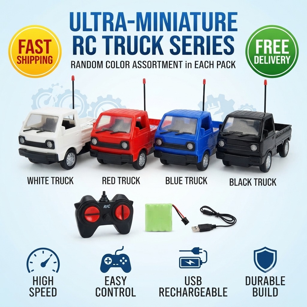 KIDDO KASTLE - RC Mini Suzuki Pickup Truck 1:32 Scale | 2.4GHz Remote Control Off-Road Drift & Climbing Truck with LED Lights | RC Racing Vehicle Toy for Kids Age 5+ | Assorted Colors