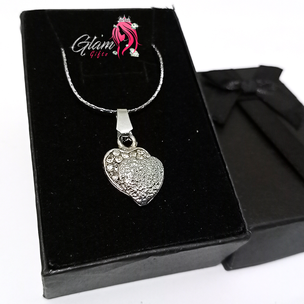 Dual Silver Heart Pendant Necklace for Friends with Gift Box