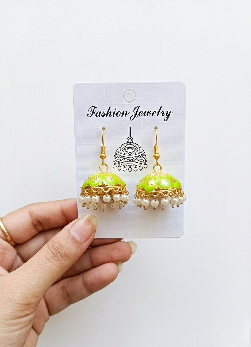 Unique Green Color Small Jhumka Earring Italian Jewelry Piercing for Women Ethnic Bollywood Earring