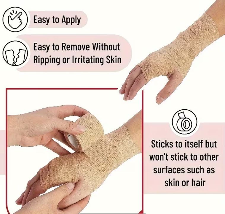 Self adhesive bandages wrap tape Athletic Pre-Tape Elastic Bandage 4.5M | Self-Adherent Wrap for Finger Wrist Ankle | Sports Injury Protection for Basketball Football | Easy Tear & Stretchable