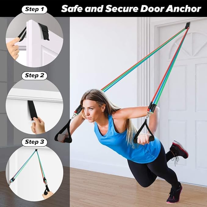 11 Pcs Power Resistance Band Set for Men & Women – Exercise Bands for Home & Gym Workouts, Muscle Building, Yoga & Pull Up Training with Door Anchor