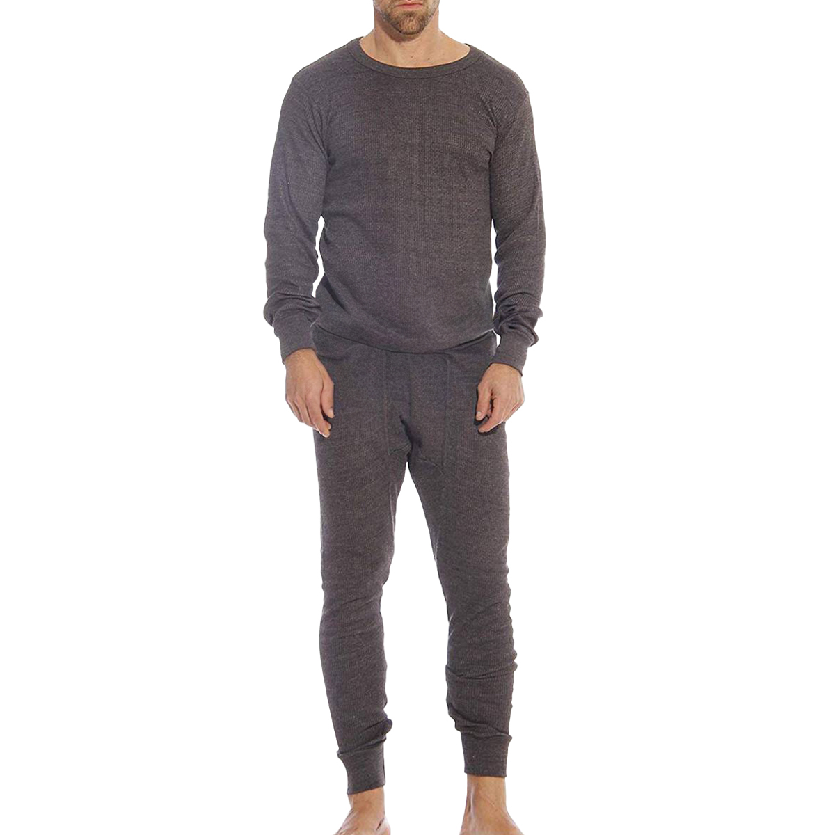 2 Pcs Mens Boys Premium Full Body Suit Thermal Body Warmer Skin Tight Stretchable Innerwear Winter Warm Long Johns Trouser Pajama Full Sleeve Shirt Dark Grey