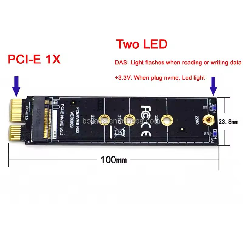 PCIE to M2 Adapter NVMe SSD M2 PCIE X1 Raiser PCI-E PCI Express M Key Connector Internal Solid State Drive