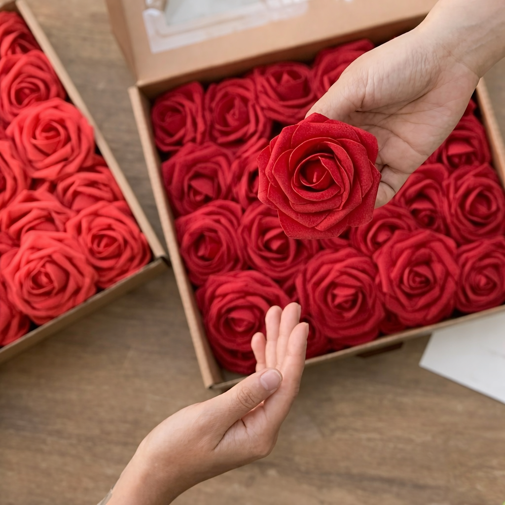 24pcs Ribbon Flowers, Handmade, Delicate Artificial Flowers - Long Stemmed, Realistic, Reusable, DIY Friendly for Valentine's Day, Wedding Bouquets, Centerpieces, Party Decorations, Home Decor, and Floral Arrangements