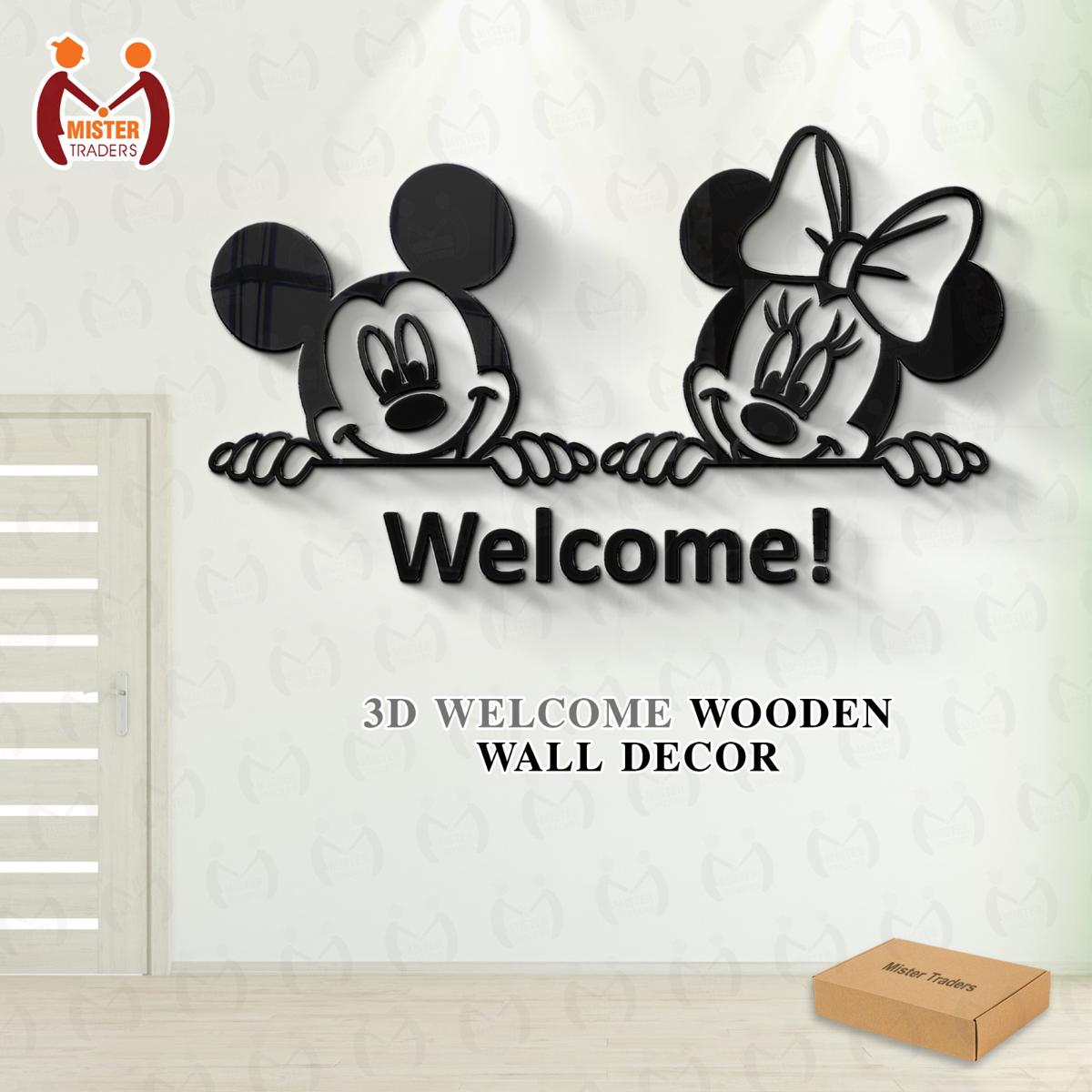 3D Mickey and Minnie Mouse Welcome Wooden Wall Art I Wall Art I Decorating Items I Decorating Items For Home I Decoration Pieces For Room I Decoration Pieces I Decoration I Decoration For Wall And Bedroom