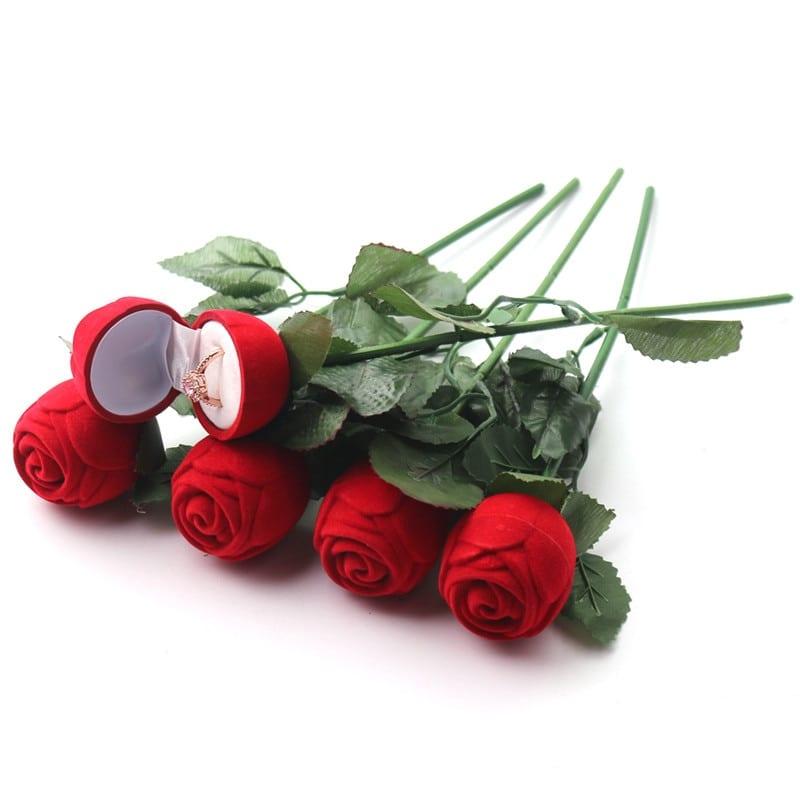 Red Rose Ring with Box for Wedding Valentines Engagement