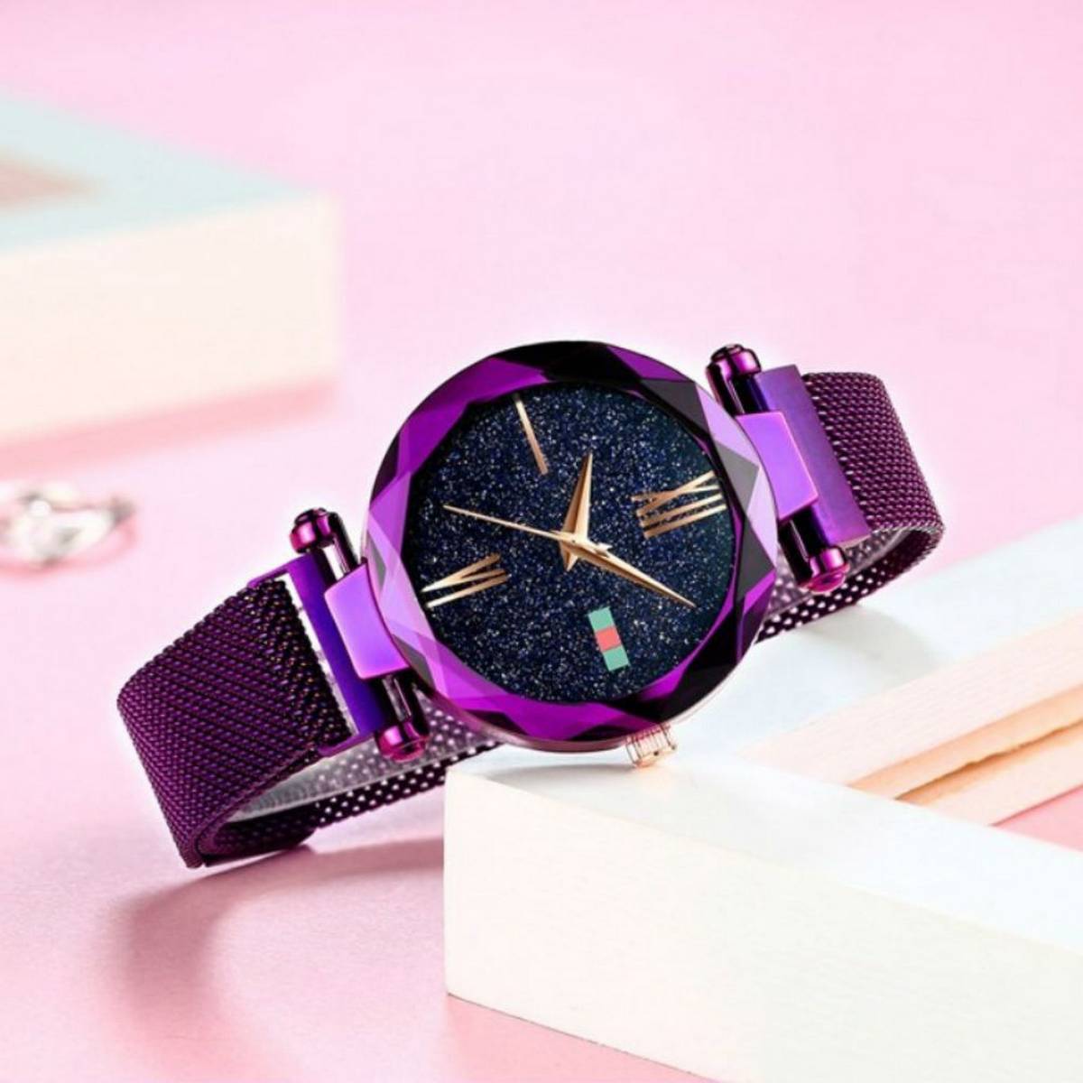 Girls Quartz Watch Magnetic Buckle Ladies Wristwatch Women Fashion Starry Sky Magnetic Mesh Steel Strap Chain Girl Clock Waches