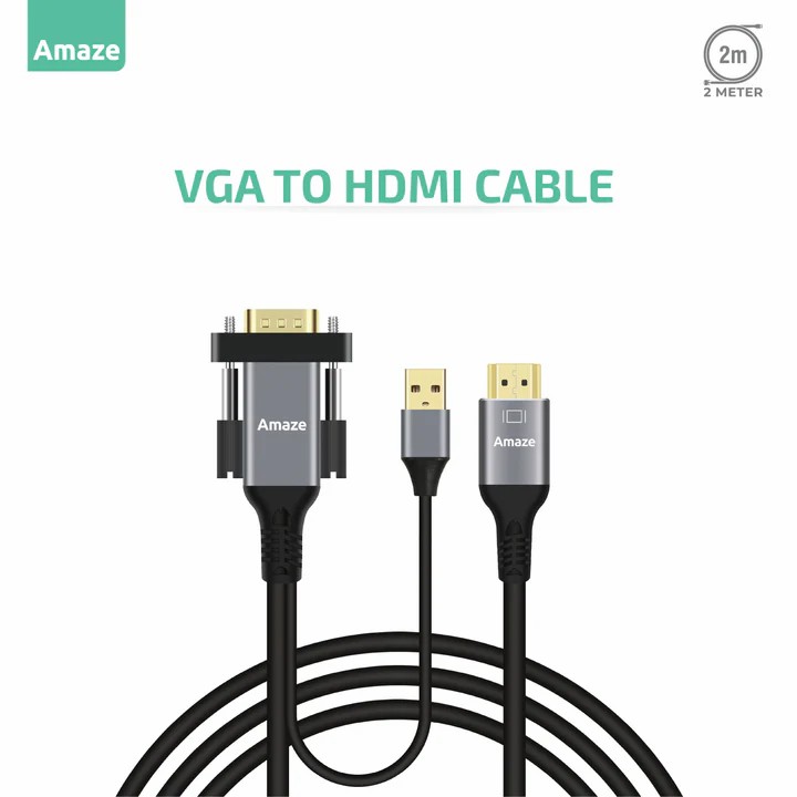 Amaze A835 VGA to HDMI Cable 2 Meter Full HD 1920 × 1080 @ 60Hz Aluminum Alloy Plug & Play 6 13194852a7f16ec25f9431c1835b65f7
