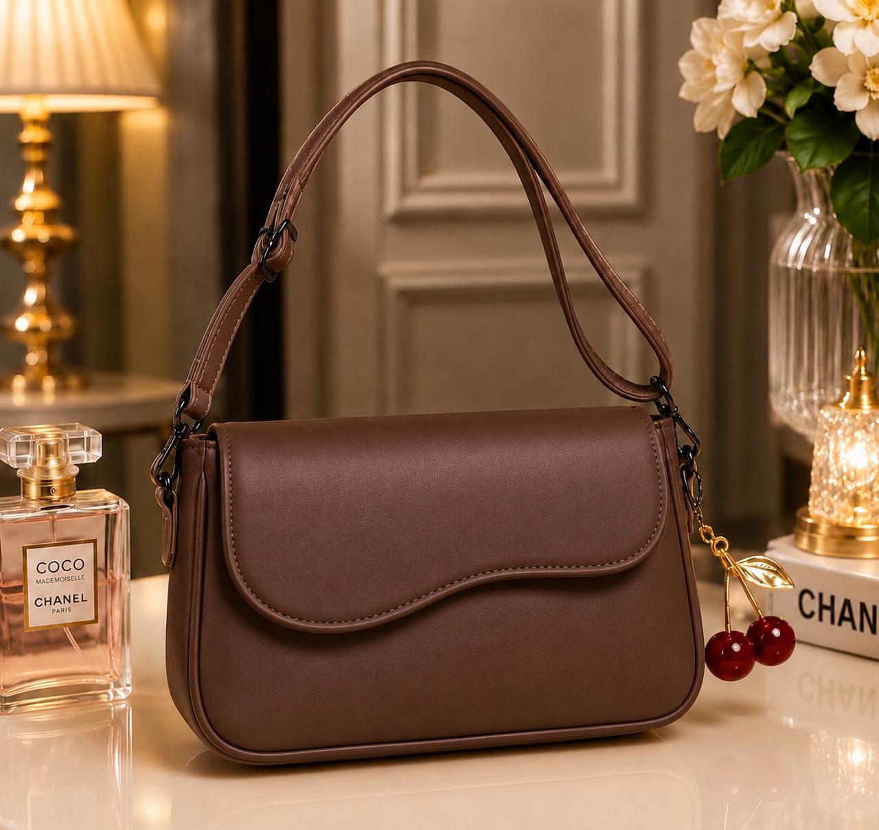 Premium Cherry Hand Bag with Keychain - Sling Bag for Women - Stylish Shoulder Purse - Handbags For Girls - New Design Hand Bags & Shoulder Bag With Belt and Cherry Keychain For Ladies