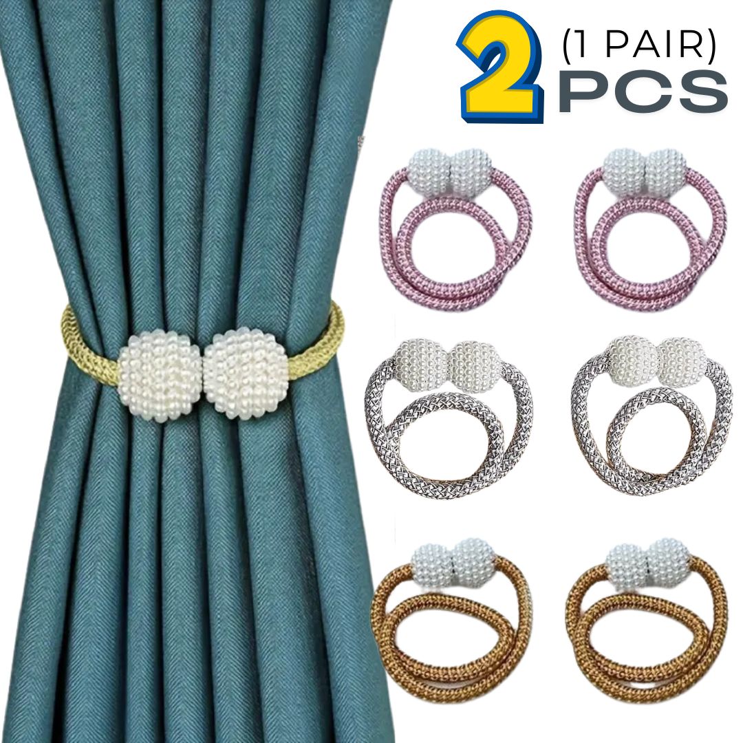 2PCs Magnetic Curtain Tiebacks, Faux Pearl Ball Decorative Home Curtain Buckle, Curtain Rope Straps For Holding Curtains & Drapes, For Bedroom Living Room Home Decor