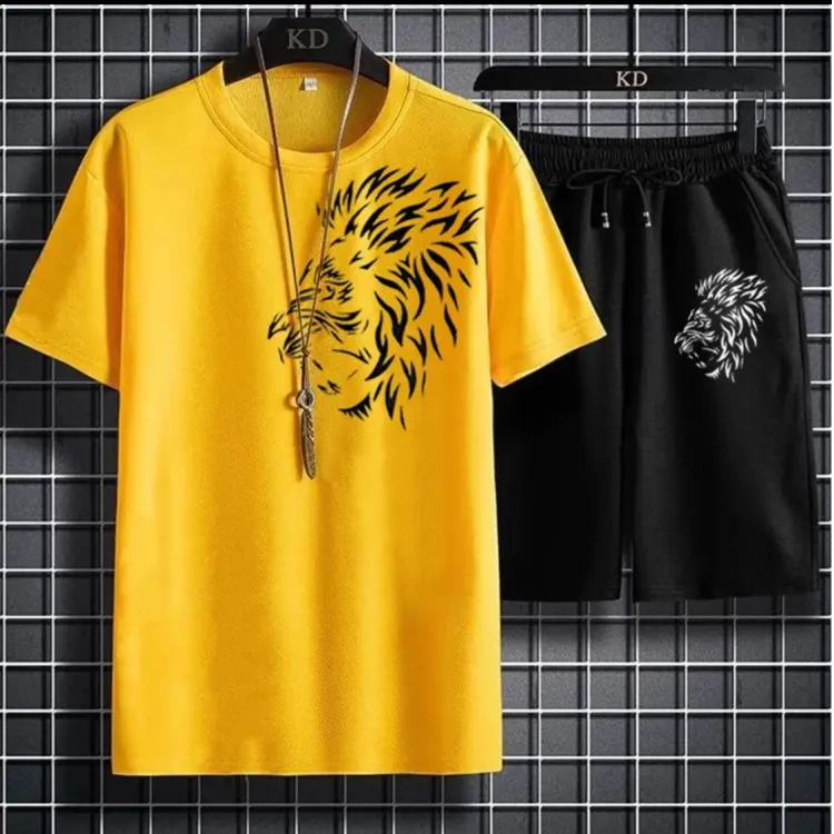 Trendy Fashion Lion Printed Tracksuit T-shirt Short Summer Elegant Collection tshirt Track Suit Gym Sport Outdoor Casual Wear for Men at Faiq Store
