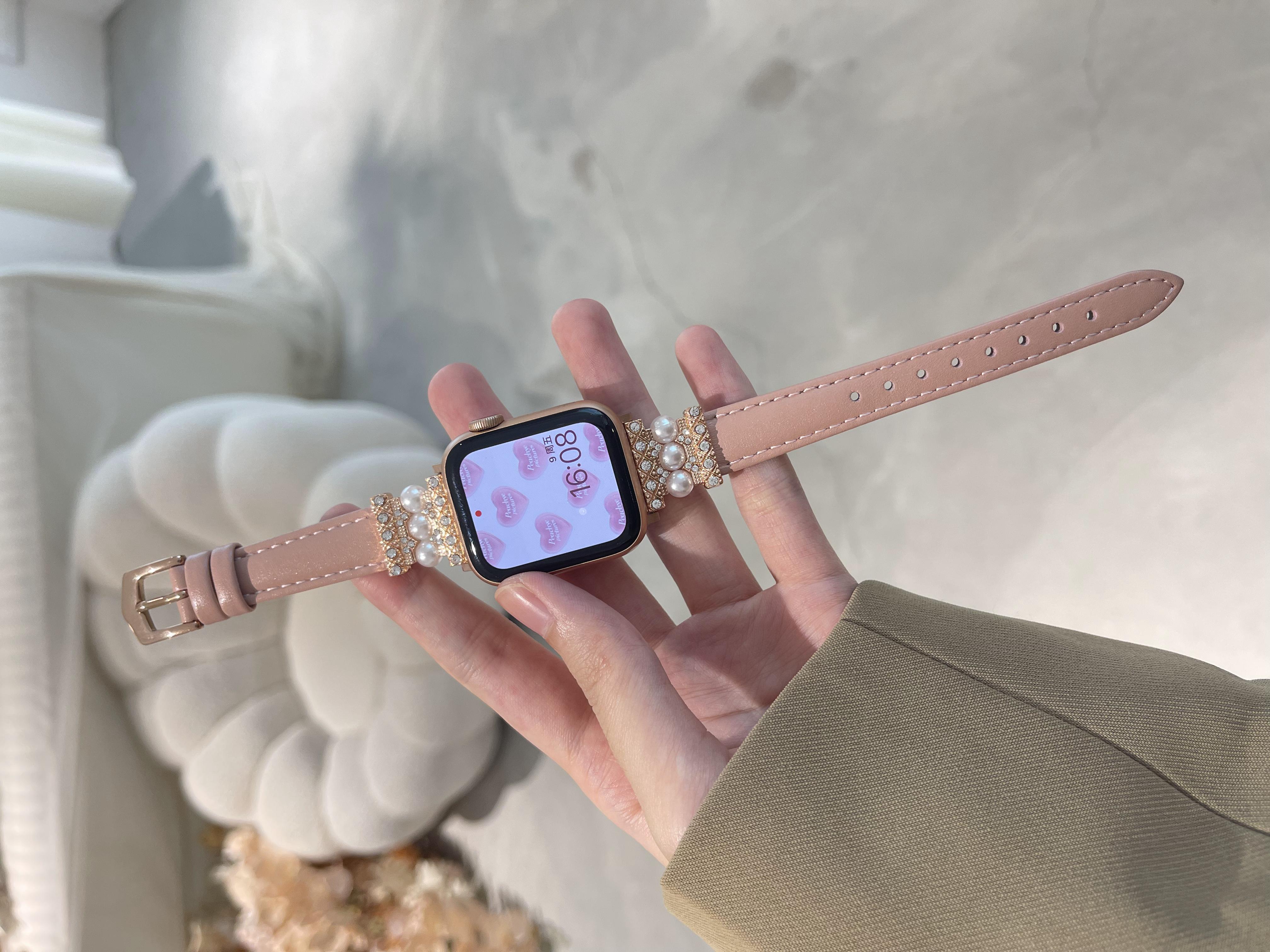 Leather Pearl Band For Apple Watch Series Ultra 49mm Bracelet