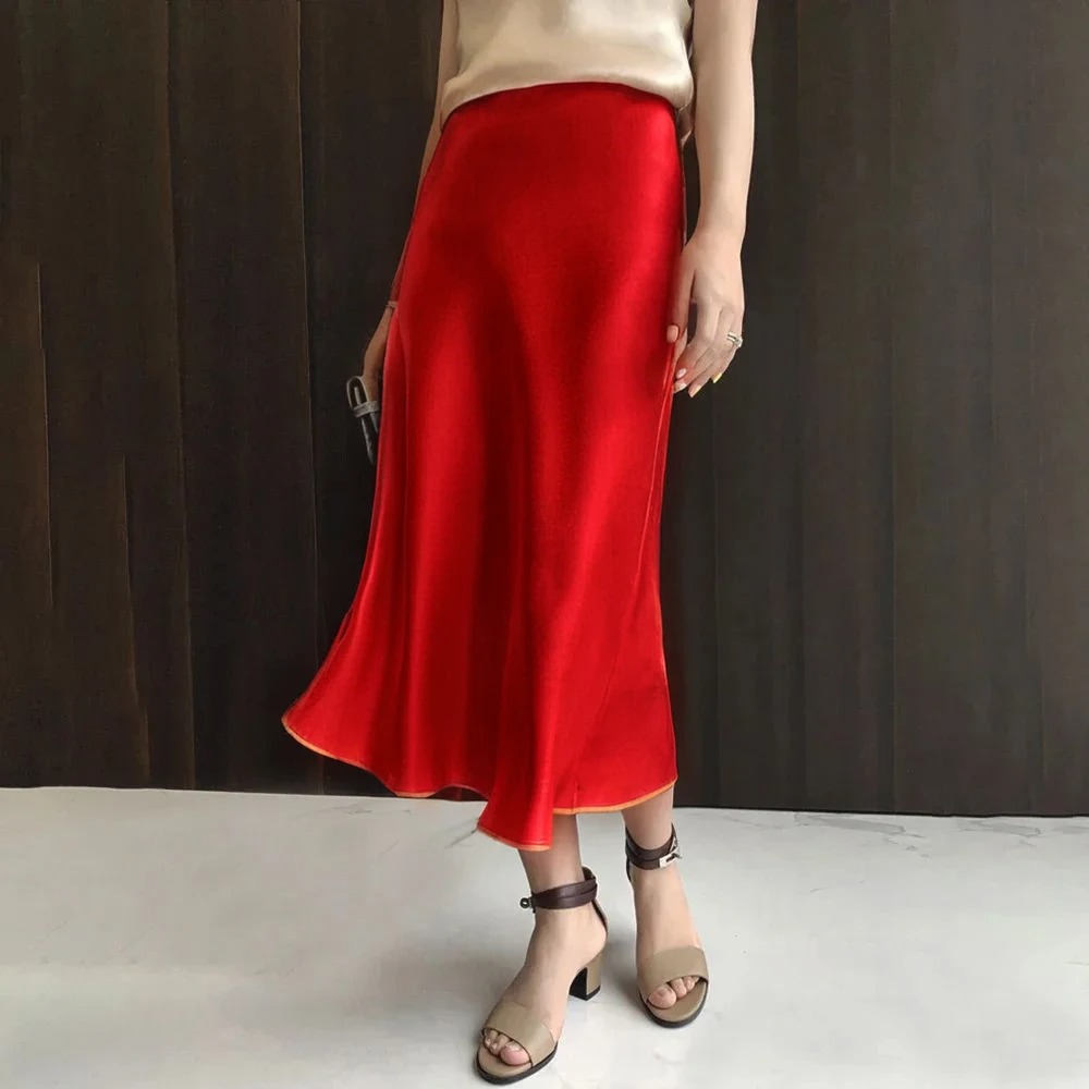 Premium Silk Casual Spring/Summer 2025 Long Solid Fishtail Skirt for Women - Elegant, Comfortable, Versatile (XS-XL)