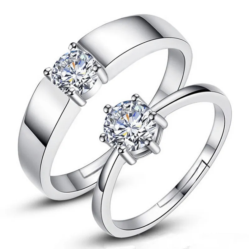 Romantic Couple Wedding Ring Charm Heart Zircon Adjustable Rings for Men Women Endless Love Jewelry Engagement Party Gift