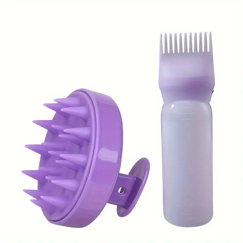 Silicone Hair Care Set: Scalp Massager & Root Comb with Oil Applicator Bottle 2 Pcs Set - Perfect for Salon & Home Use, Ideal for All Hair Types (Random  Colours)